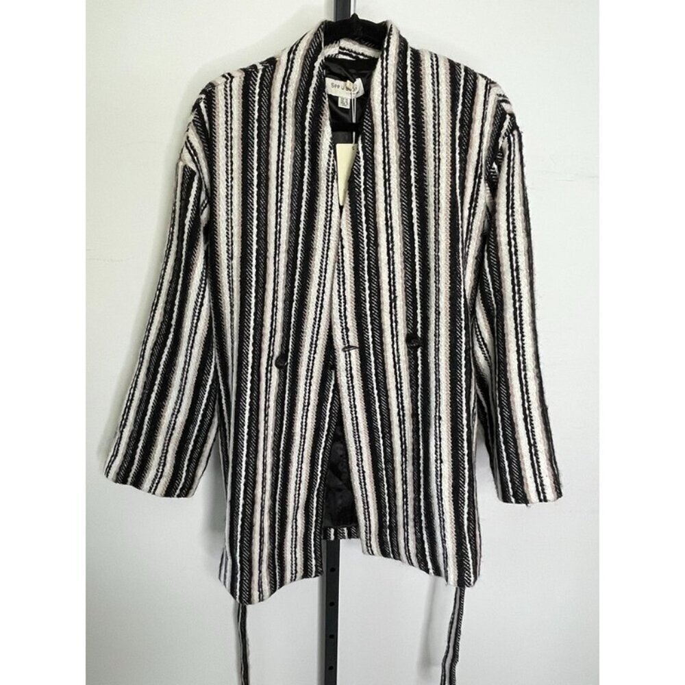 NWT See U Soon Women's White & Black Long Sleeve Belted Jacket Coat US Size M/L - Picture 3 of 10